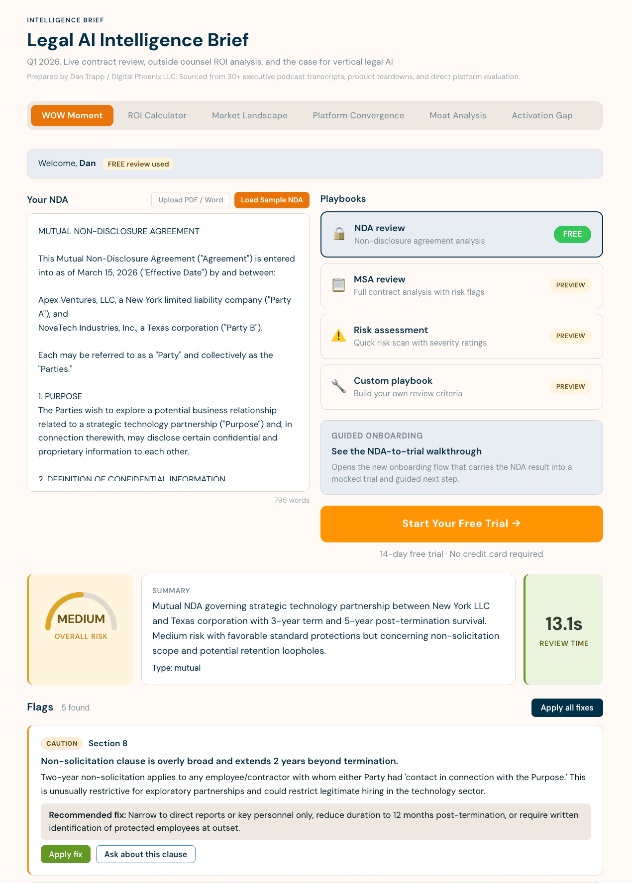 Legal AI Intelligence Brief NDA review interface